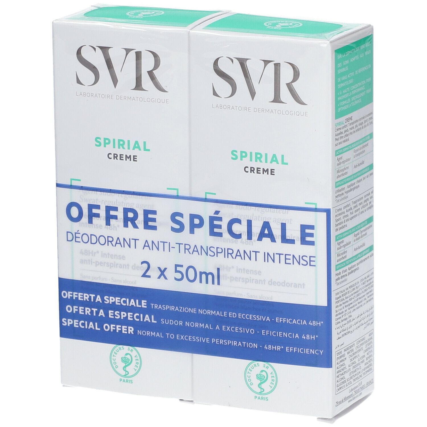 SVR Spirial Intensive Antitranspirant Deodorant Roll On 48H 2x50 Ml