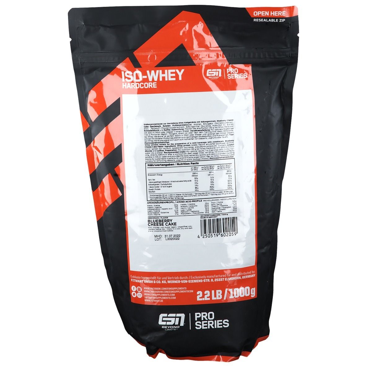 ESN Iso Whey Hardcore Blueberry Cheese Cake 1000 G Shop Apotheke