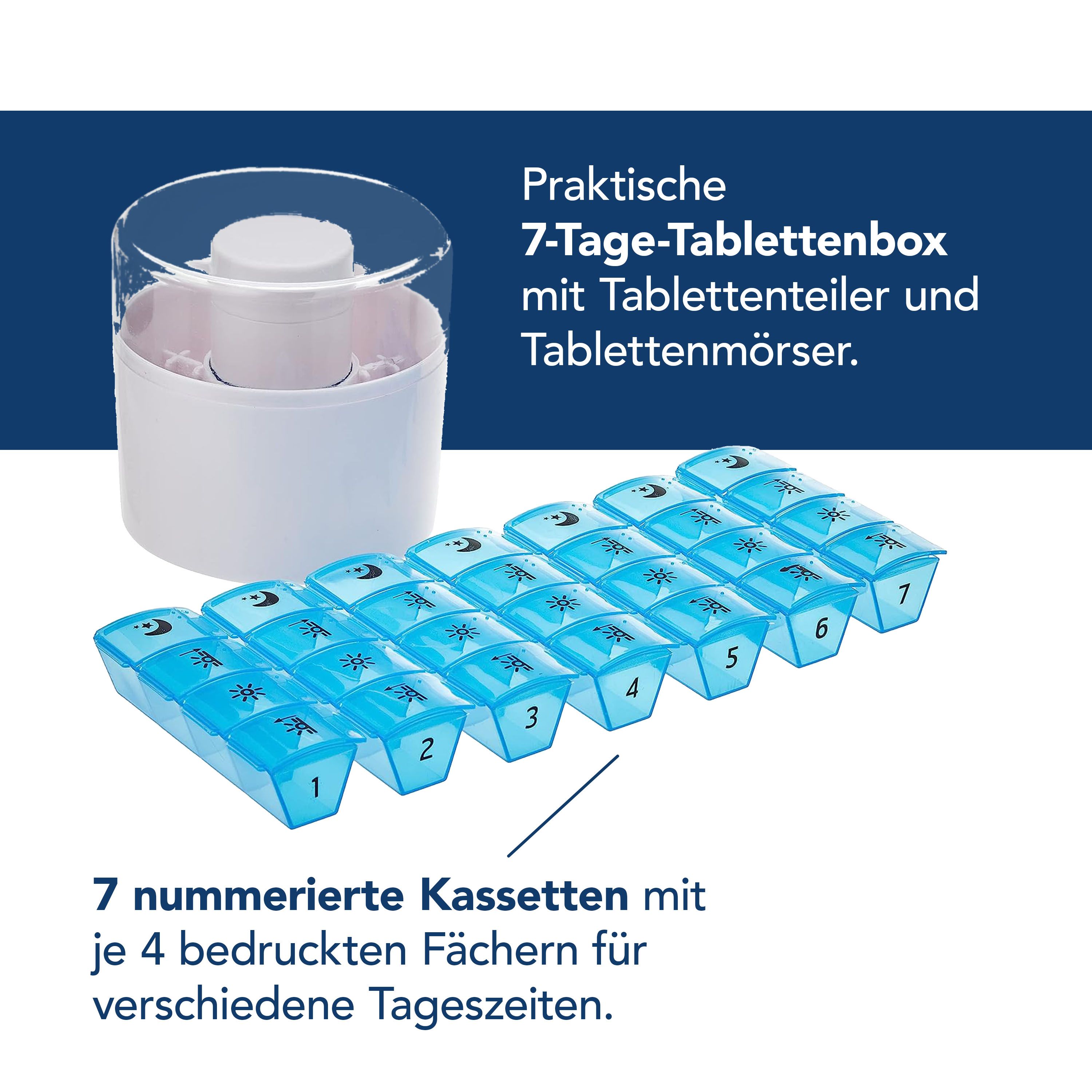 First Aid Only Tablettenbox mit Tablettenteiler und Mörser 7 Tage 1 St