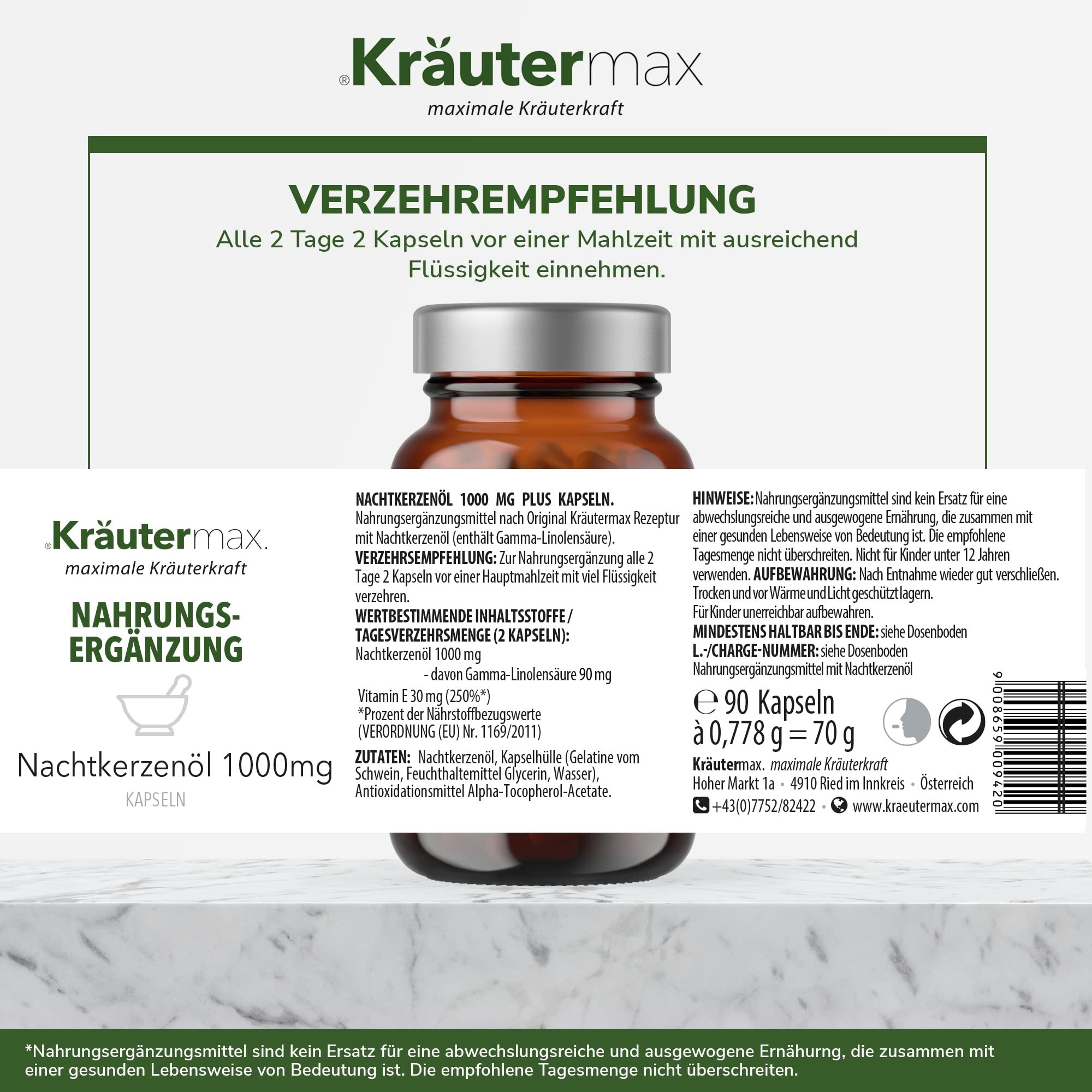 Kräutermax Nachtkerzenöl 1000 mg plus Vitamin E Kapseln 90 St Shop