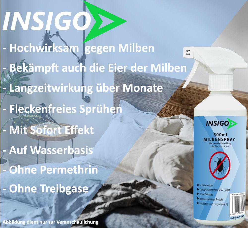 INSIGO Milbenspray Gegen Milben Hausstaubmilben Milben Eier 2500 Ml