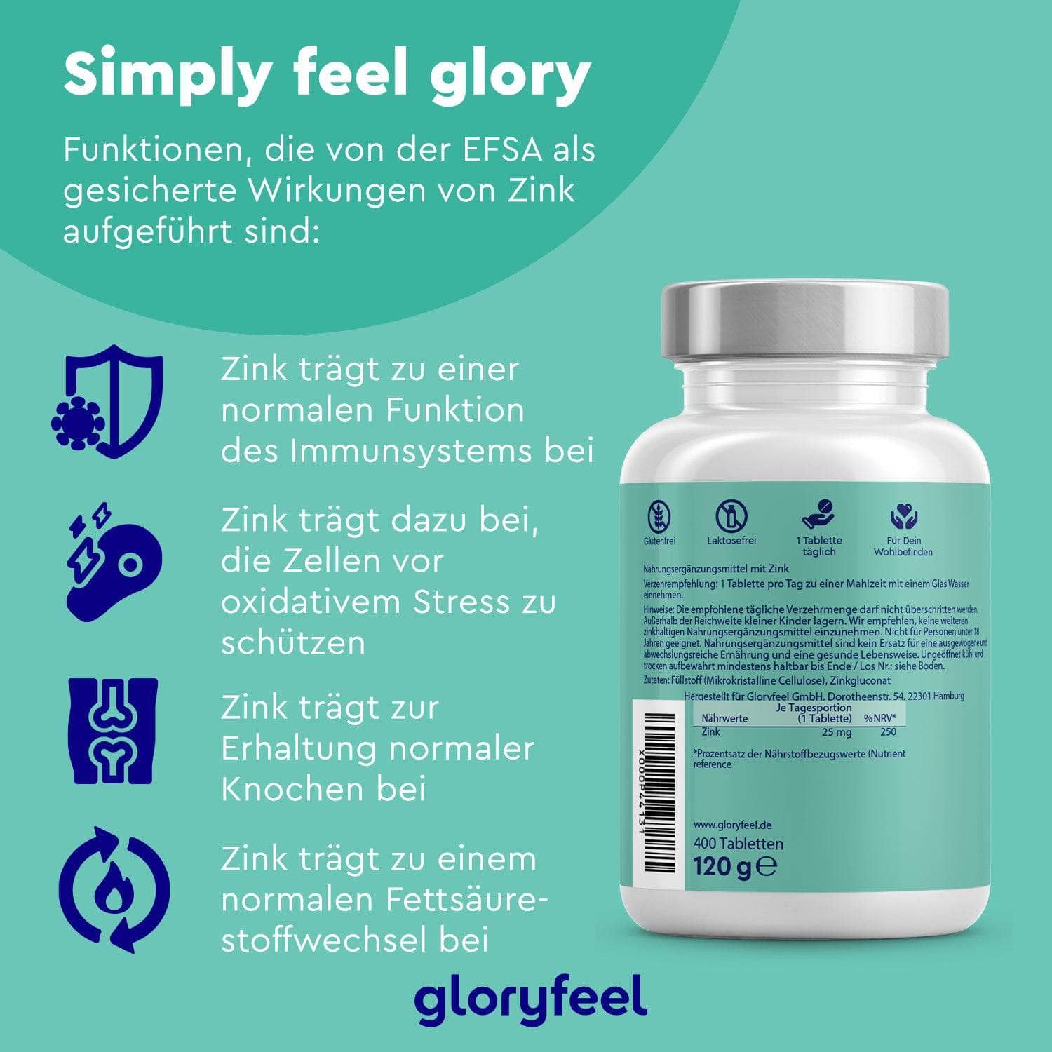 Gloryfeel Zink Tabletten Mit Premium Zinkgluconat St Shop Apotheke