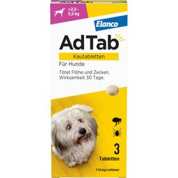 AdTab Kautabletten für Hunde über 2,5 bis 5,5 kg gegen Zecken und Flöhe, schnelle Abtötung von Parasiten für die Dauer von einem Monat
