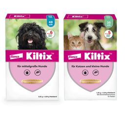 Kiltix Halsband-Set für Katzen und kleine Hunde & für mittelgroße Hunde gegen Zecken und Flöhe
