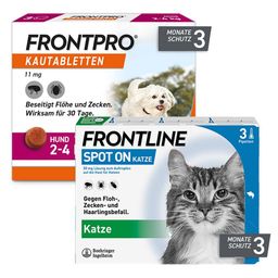 FRONTLINE Spot on gegen Zecken und Flöhe Katze + FRONTPRO® Kautablette für Hunde (2-4kg)