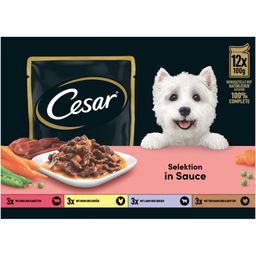 Cesar Frischebeutel 12x100g Selektion in Sauce Rind, Huhn, Lamm und Truthahn