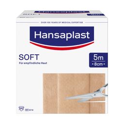 Hansaplast® Soft I Wundpflaster für empfindliche Haut I Hautfreundlich & Atmungsaktiv I 8 cm x 5 m Rolle