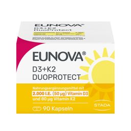 EUNOVA® D3 + K2 DuoProtect – 2.000 I.E. Nahrungsergänzungsmittel mit Vitamin D und K zur normalen Funktion des Immunsystems & Erhaltung normaler Knochen