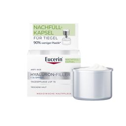 Eucerin® Hyaluron-Filler + 3x Effect Tagespflege LSF 15 Trockene Haut Nachfüllkapsel – Anti-Aging Creme mit Hyaluronsäure und LSF 15 für trockene Haut, Verpackung spart 90% Material
