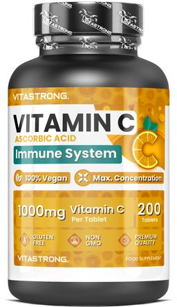 Vitastrong Vitamin C - 200 Tabletten, 1000mg - Immunabwehr & Antioxidative Unterstützung