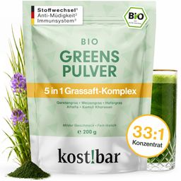 Bio Greens 5in1 Grassaftpulver mit Gerstengras & Weizengras - Grüne Superfood Smoothies - glutenfrei