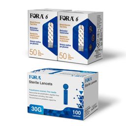 FORA 6 Glukoseteststreifen + FORA Lanzetten 30G - Kompatibel mit FORA 6 Connect