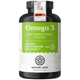 NATURE LOVE® Omega 3 - 650mg/Tag - 365 kleine Kapseln - Spitzenrohstoff AlaskOmega® MSC-zertifiziert