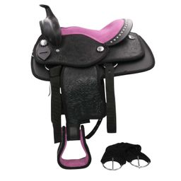 Westernsattel für Kinder DE ROSA schwarz/pink Ponysattel Shetty