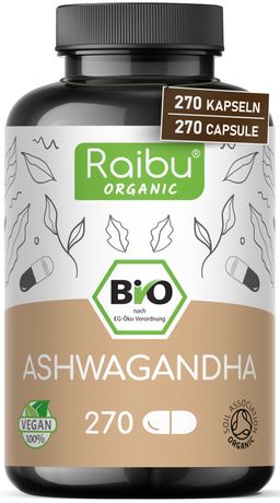 Bio Ashwagandha Kapseln - 2400 mg Wurzelpulver - Hochwertiges indisches Ashwagandha - RAIBU