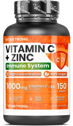 Vitastrong Vitamin C + Zink - 150 Tabletten, Unterstützung des Immunsystems