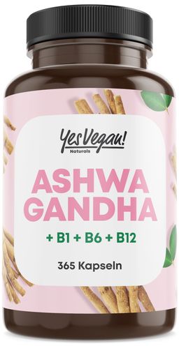 Ashwagandha Kapseln 1200 mg hochdosiert (365 Kapseln) mit Vitamin B12 + B6 + B1 + Withanolide