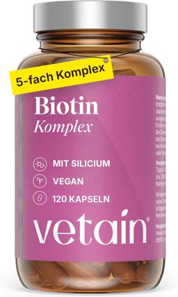 VETAIN Biotin Zink Selen Komplex - Mit Silizium & Vitamin B5 - Für Haare, Haut & Nägel - hochdosiert