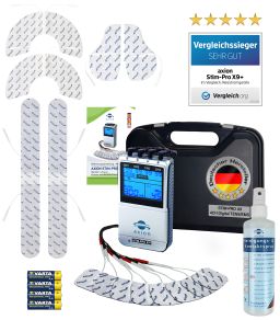 axion® 4 Kanal TENS EMS Kombigerät STIM-PRO X9+ mit Spray und Rückenelektrodenset