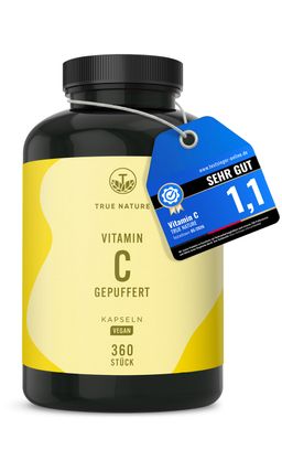 Vitamin C gepuffert Testsieger - Vitamin C 1000mg hochdosiert - bis zu 1 Jahr Vorrat - TRUE NATURE®