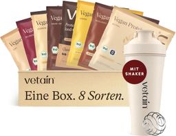 VETAIN Proteinpulver Vegan - Probierbox mit Shaker - 21g Protein - Ohne Zuckerzusatz