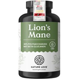 NATURE LOVE® Lions Mane 180 Kapseln – 1500mg 30:1 Extrakt, 30 % Polysaccharide, 5 % Beta-Glucane
