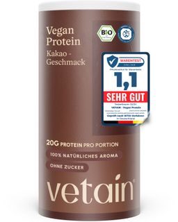 VETAIN Proteinpulver Vegan - Kakao - 20g Eiweiß pro Portion - Ohne Zuckerzusatz - 100% Bio