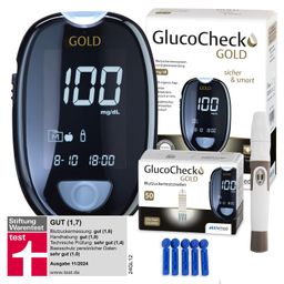 GlucoCheck GOLD Set (mg/dl) zur Kontrolle des Blutzuckers mit 60 Teststreifen