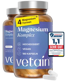 VETAIN Magnesium Komplex TESTSIEGER - Magnesium Bisglycinat, Citrat, Malat & Taurat - 360 Kapseln