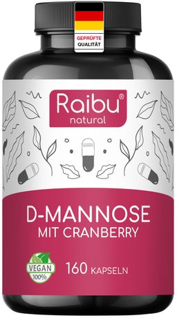D-Mannose mit Cranberry Kapseln, 160 St, Hochdosiert, 2100 mg D-Mannose pro Tagesdosis - RAIBU