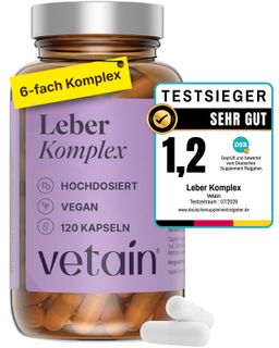VETAIN Leber Komplex Testsieger - Leberkur mit Mariendistel, Cholin, Artischock - 1 Kapsel täglich