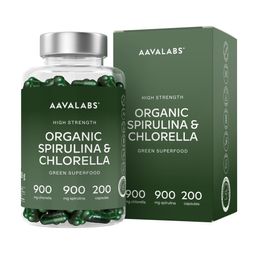 Aavalabs Bio Chlorella & Spirulina Algen Kapseln | Hochdosiert 1800mg, Vegan