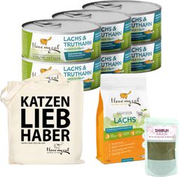 I love my cat Sparset für German Rex Nassfutter und Trockenfutter mit Lachs und Truthahn