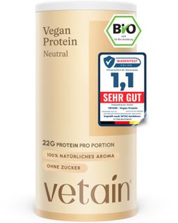 VETAIN Proteinpulver Vegan - Neutral - 22g Eiweiß pro Portion - Ohne Zuckerzusatz - 100% Bio