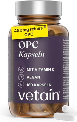 VETAIN OPC Traubenkernextrakt hochdosiert - 800mg Extrakt mit Vitamin C & Resveratrol - 100% vegan