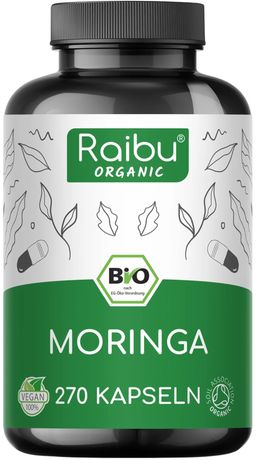 Bio Moringa Kapseln hochdosiert 2400 mg - vegane, laborgeprüft, glutenfrei & laktosefrei - RAIBU