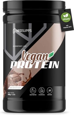 Neosupps Vegan Protein Pulver Smooth Choco, 600g, mit Vitamin B12 & zuckerarm