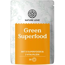 NATURE LOVE® Green Superfood - 15 Superfoods & 2 Vitalpilze - mit Gerstengras, Spirulina & Moringa