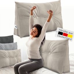 ELONEO Rückenkissen – Keilkissen fürs Bett & Sofa, abnehmbarer Bezug, praktisches Seitenfach Handy