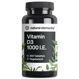 natural elements Vitamin D3 1000 I.E. – 365 Tabletten – Vitamin D für Knochen und Immunsystem