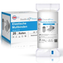 Health Press Mullbinde elastisch – 10 cm x 4 m – Elastische Mullbinden zur Fixierung