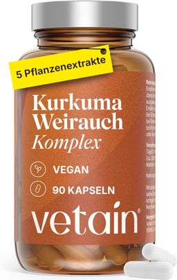 VETAIN Kurkuma Weihrauch Ingwer Komplex - 127mg Boswelliasäure & 105mg Curcumin - Mit Zimt & Piperin