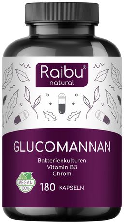 Glucomannan Kapseln, aus der Konjakwurzel, Mit Bakterienkulturen, Chrom und Vitamin B3 - RAIBU