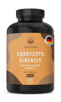 TRUE NATURE® Cordyceps Sinensis Kapseln 10:1 Extrakt - 40% bioaktive Polysaccharide - Vegan