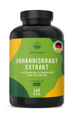 Johanniskraut Extrakt Kapseln mit Hypericin & B6, B9, B12 - 500mg - 8 Monate Vorrat - TRUE NATURE®