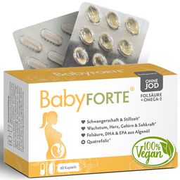 BabyFORTE Folsäure + Omega-3 OHNE JOD | Schwangerschaftsvitamine & Stillzeit | 100 % vegan