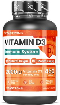 Vitastrong Vitamin D3 2000 I.E. - 450 Tabletten, Hochdosierte Formel