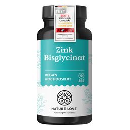 NATURE LOVE® Zink - 365 Tabletten (1 Jahr) - Hochdosiert 25mg Zink-Bisglycinat - bioverfügbares Zinc