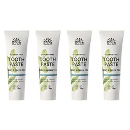 Urtekram Zahncreme Mint & Green Tea Zahnpasta Fluoridfrei 4er-Pack