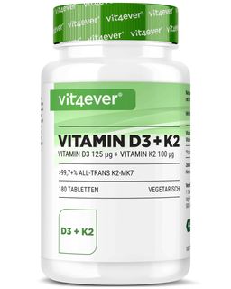 vit4ever Vitamin D3 5.000 I.E. + Vitamin K2 100 mcg - 180 Tabletten